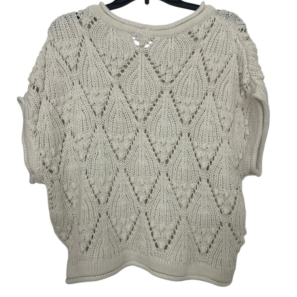 Cream Crochet Open Knit Boxy Sweater Boho Coastal Cottagecore Large NWT Neutral - Picture 3 of 13